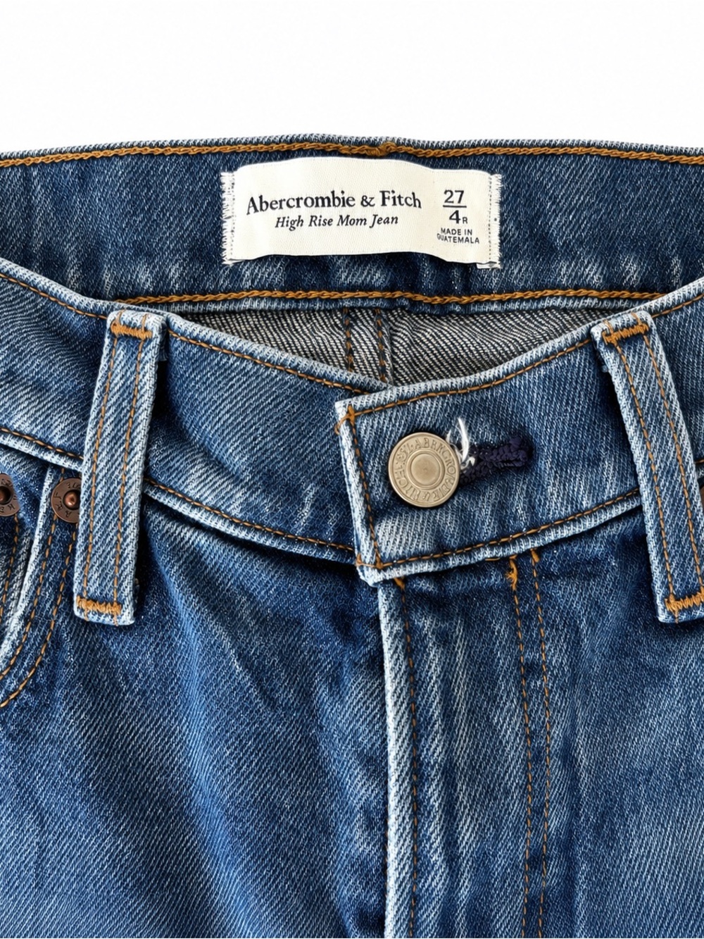 Abercrombie & Fitch High Rise Mom Jeans, Distressed Medium Wash, 4R - Picture 4 of 4